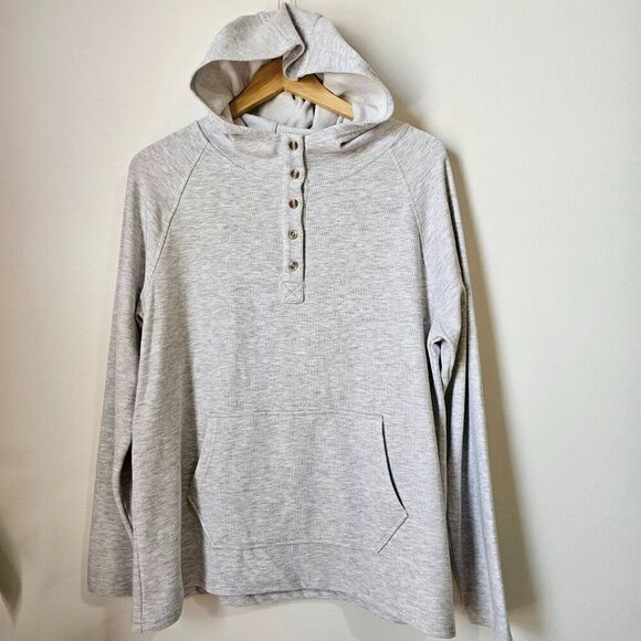 EUC COTTON BLEU LIGHT GREY SUPER SOFT HOODED SWEATER QUARTER BUTTONED SIZE SMALL - Picture 1 of 16